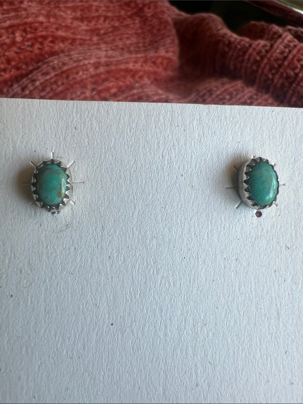 Sterling Silver Turquoise Oval Stud Earrings - Teal Green